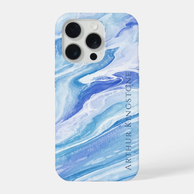 Turquoise Blue Seascape Marble Customizable iPhone Case (Back)