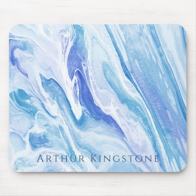 Turquoise Blue Seascape Marble Customizable Mouse Pad (Front)