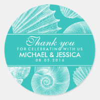 Turquoise Blue Seashell Wedding Thank You Sticker
