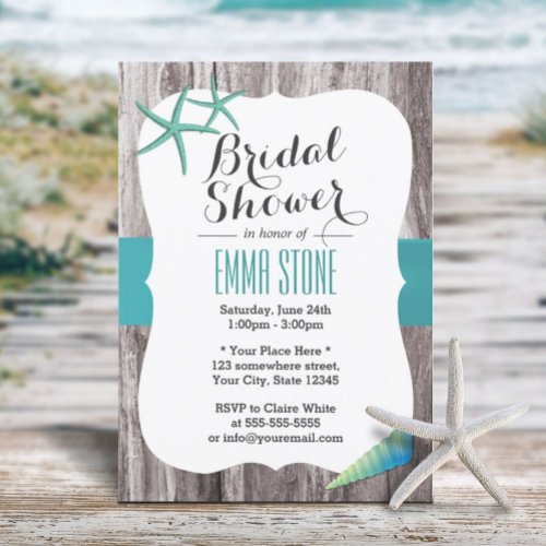 Tiffany Blue Seashells Beach Theme Bridal Shower Personalized Announcement