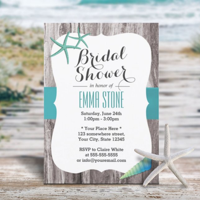 Turquoise Blue Seashells Beach Bridal Shower Invitation (Creator Uploaded)