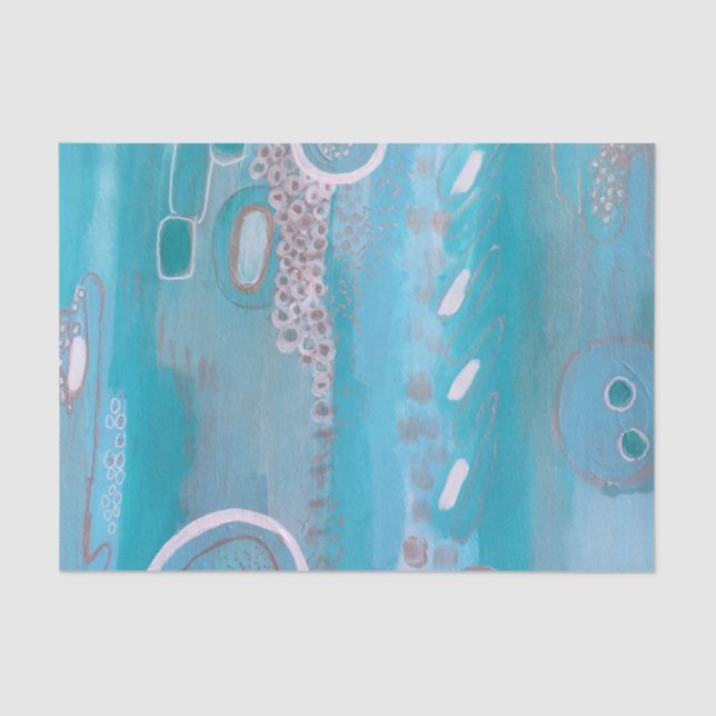 Turquoise Blue Silver Abstract Art Tissue Paper (Front)