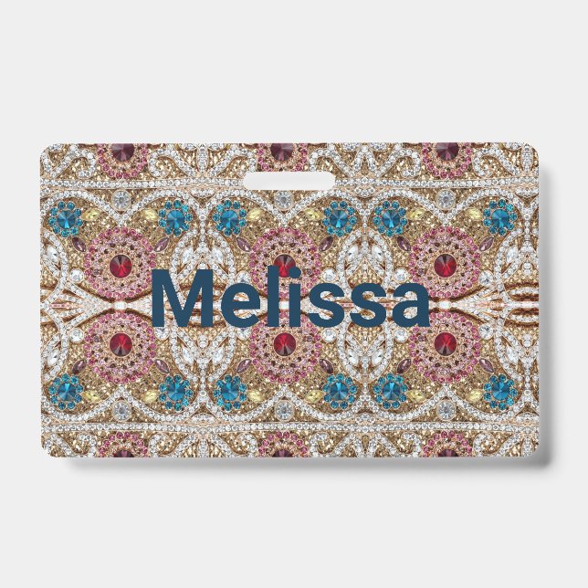 turquoise blue silver gold burgundy pink bohemian badge (Front)