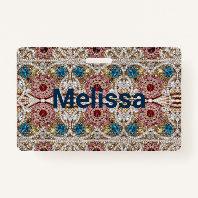 turquoise blue silver gold burgundy pink bohemian badge (Front)