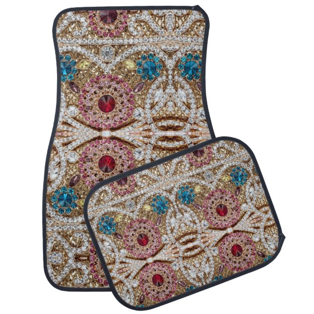 turquoise blue silver gold burgundy pink bohemian car floor mat (Set)