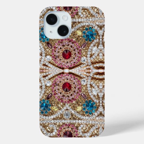 turquoise blue silver gold burgundy pink bohemian iPhone 15 case