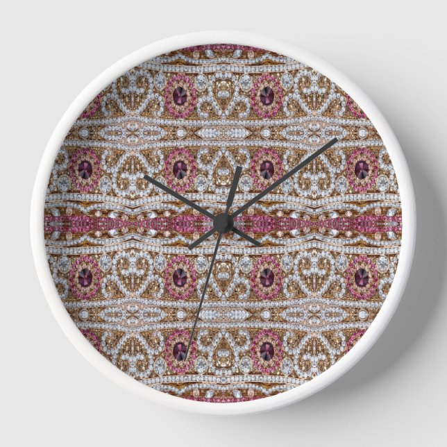 turquoise blue silver gold burgundy pink bohemian clock (Front)