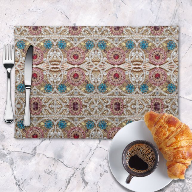 turquoise blue silver gold burgundy pink bohemian cloth placemat (turquoise blue silver gold burgundy pink bohemian cloth placemat)