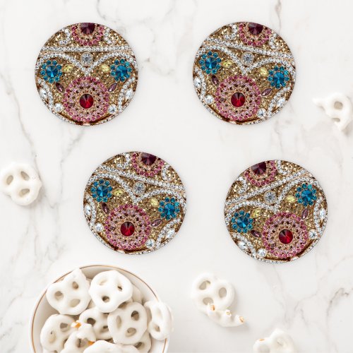 turquoise blue silver gold burgundy pink bohemian coaster set