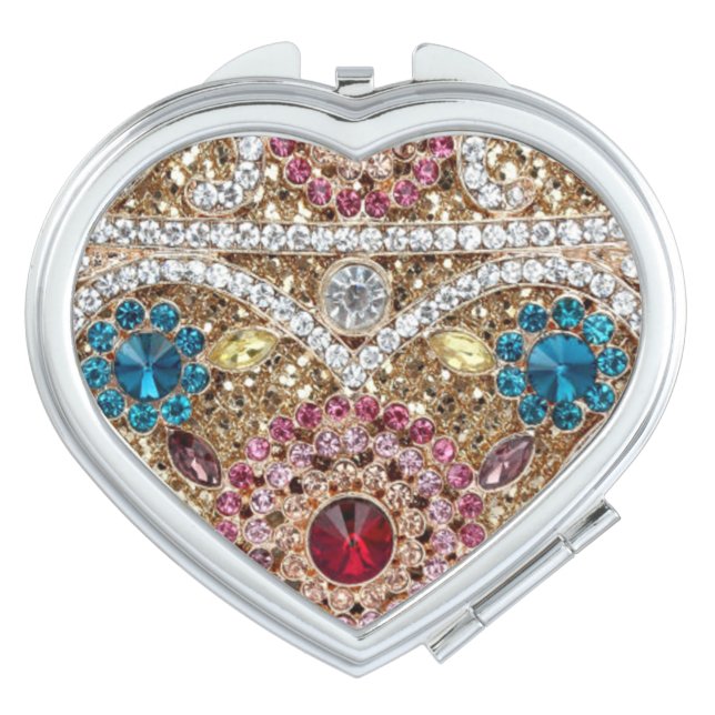 turquoise blue silver gold burgundy pink bohemian compact mirror (Front)