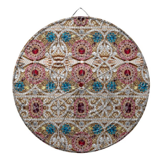 turquoise blue silver gold burgundy pink bohemian dart board (Front)