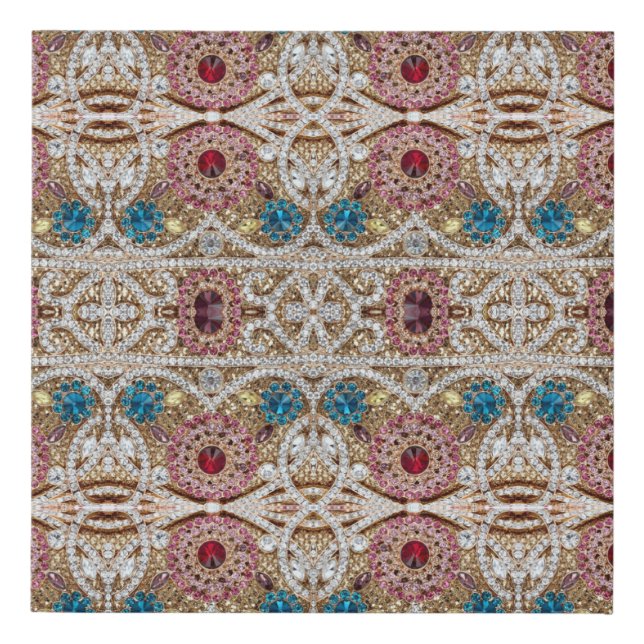 turquoise blue silver gold burgundy pink bohemian faux canvas print (Front)