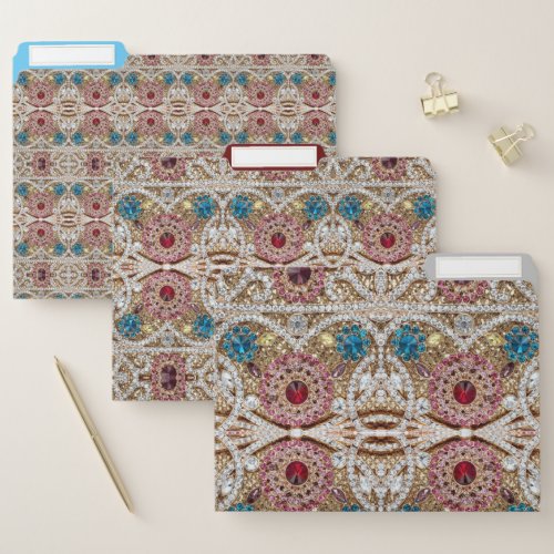 turquoise blue silver gold burgundy pink bohemian file folder