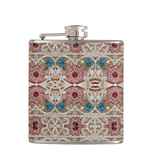 turquoise blue silver gold burgundy pink bohemian flask