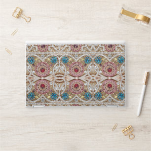 turquoise blue silver gold burgundy pink bohemian HP laptop skin