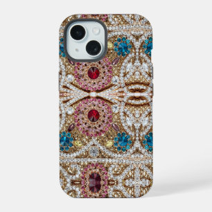 turquoise blue silver gold burgundy pink bohemian iPhone 15 case