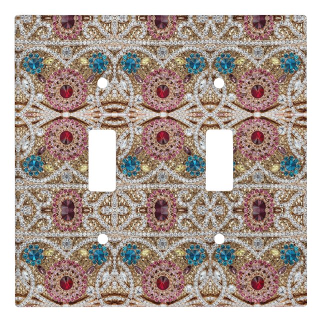 turquoise blue silver gold burgundy pink bohemian light switch cover (Front)