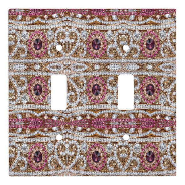 turquoise blue silver gold burgundy pink bohemian light switch cover (Front)