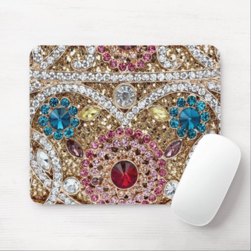 turquoise blue silver gold burgundy pink bohemian mouse pad