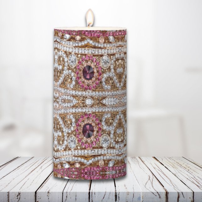 turquoise blue silver gold burgundy pink bohemian pillar candle (turquoise blue silver gold burgundy pink bohemian pillar candle)