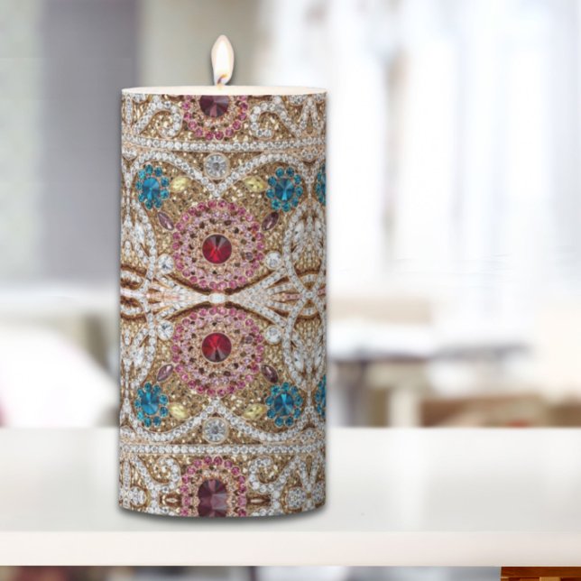 turquoise blue silver gold burgundy pink bohemian pillar candle (turquoise blue silver gold burgundy pink bohemian pillar candle)