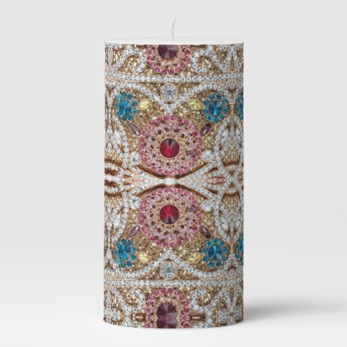 turquoise blue silver gold burgundy pink bohemian pillar candle