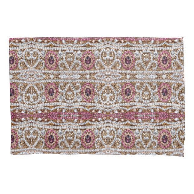 turquoise blue silver gold burgundy pink bohemian pillow case (Front-Left)