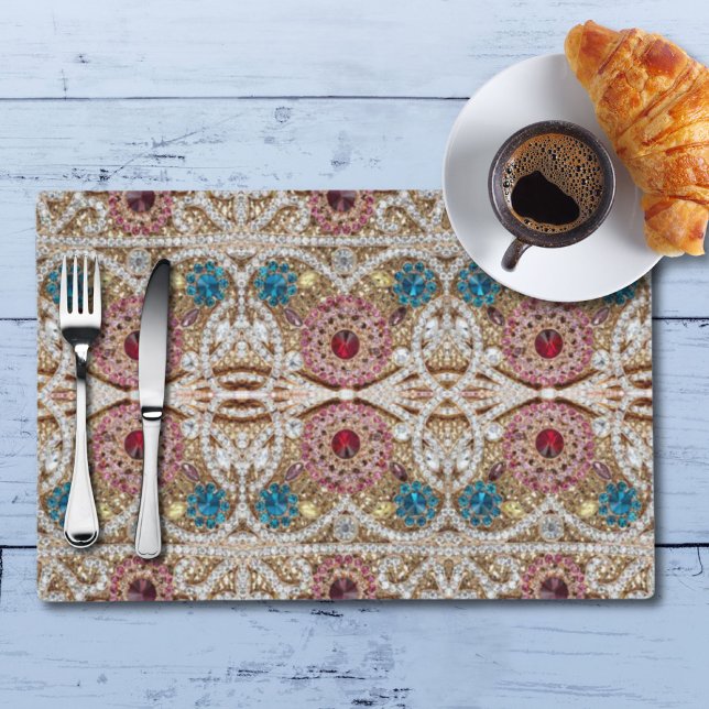 turquoise blue silver gold burgundy pink bohemian placemat (turquoise blue silver gold burgundy pink bohemian placemat)