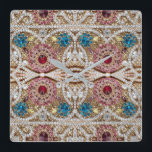 turquoise blue silver gold burgundy pink bohemian square wall clock<br><div class="desc">turquoise blue silver gold burgundy pink bohemian fashion accessories and home decorations. The rhinestone design details are simulated in the artwork. No actual rhinestones will be used in the making of this product.</div>