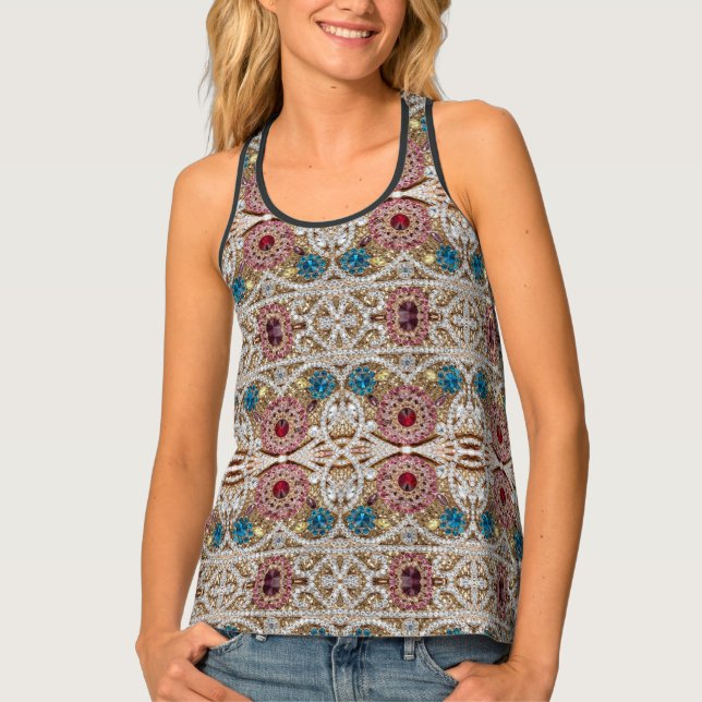 turquoise blue silver gold burgundy pink bohemian tank top (Front)