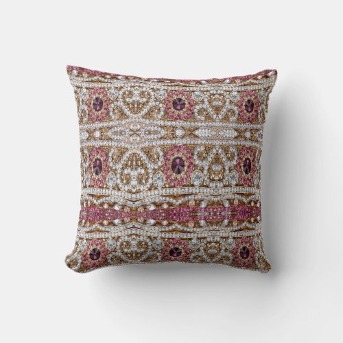 turquoise blue silver gold burgundy pink bohemian throw pillow