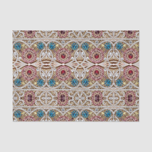 turquoise blue silver gold burgundy pink bohemian tissue paper (Front)