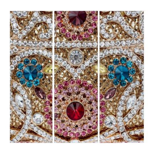 turquoise blue silver gold burgundy pink bohemian triptych