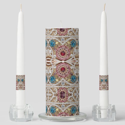 turquoise blue silver gold burgundy pink bohemian unity candle set