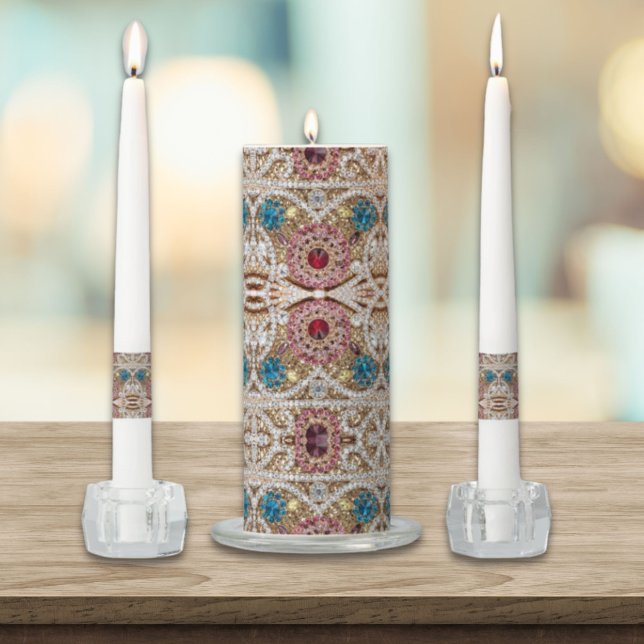 turquoise blue silver gold burgundy pink bohemian unity candle set (turquoise blue silver gold burgundy pink bohemian unity candle set)
