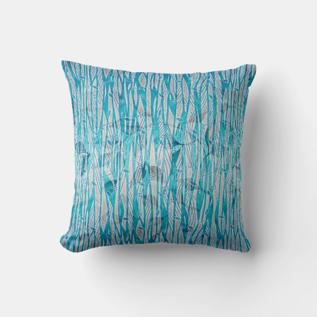 Turquoise Blue Silver Grey Abstract Floral Throw Pillow (Front)