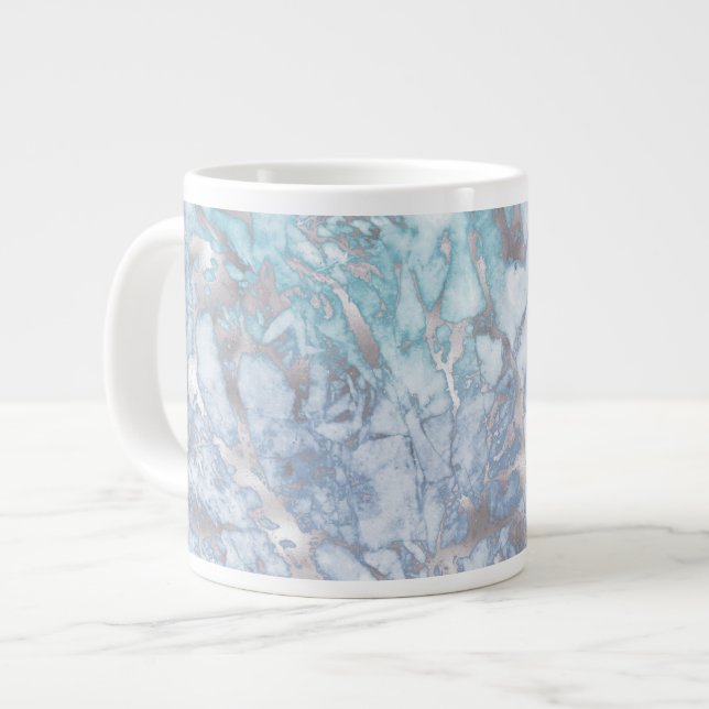 Turquoise Blue Silver Marble Giant Coffee Mug (Front Left)