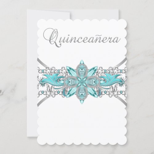 Turquoise Blue Silver Quinceanera Invitations