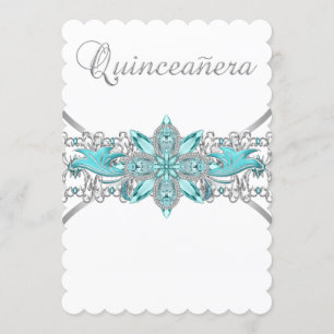 Turquoise Blue Silver Quinceanera Invitation