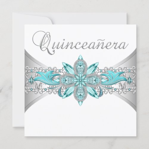 Turquoise Blue Silver Quinceanera Invitations