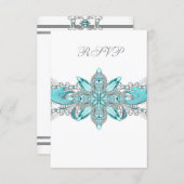 Turquoise Blue Silver Quinceanera RSVP (Front/Back)
