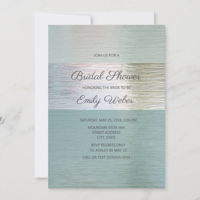 Turquoise Blue Silver Sea Glass Bridal Shower  Invitation (Front)