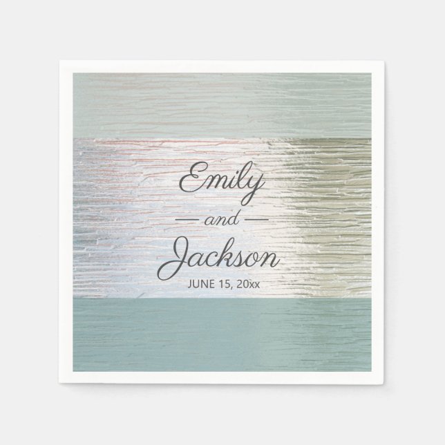 Turquoise Blue Silver Sea Glass Wedding Reception Napkins (Front)