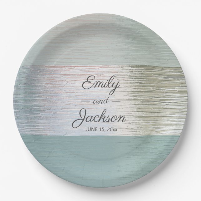 Turquoise Blue Silver Sea Glass Wedding Reception  Paper Plates (Front)
