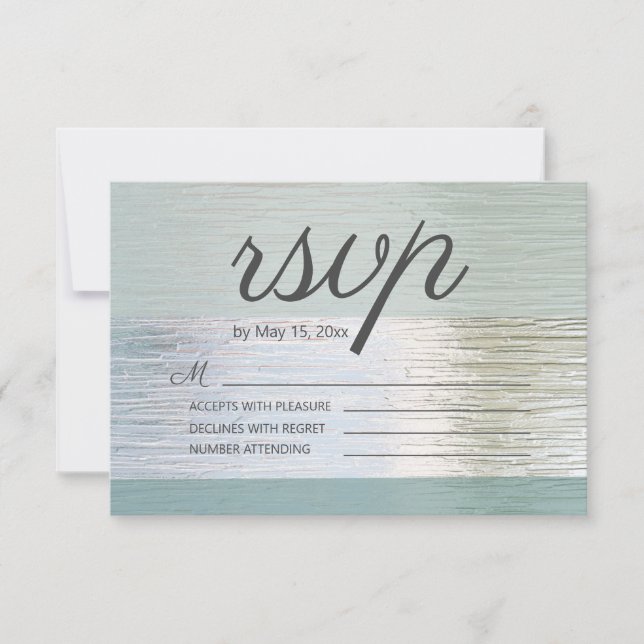 Turquoise Blue Silver Sea Glass Wedding  RSVP Card (Front)