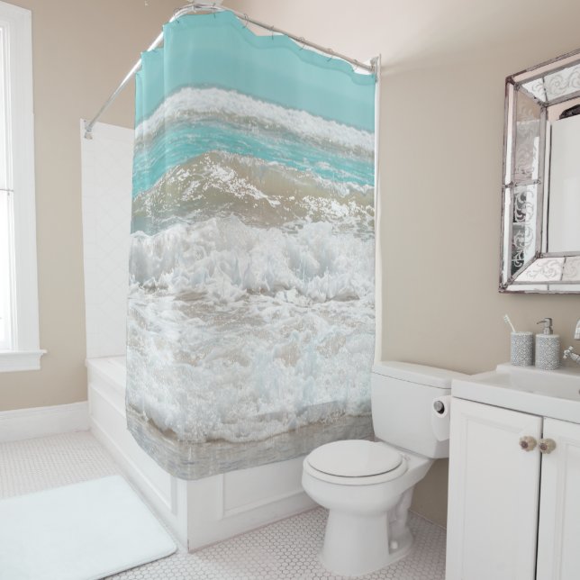 Turquoise Blue Sky Ocean Sea Waves Foam Shower Curtain (In Situ)
