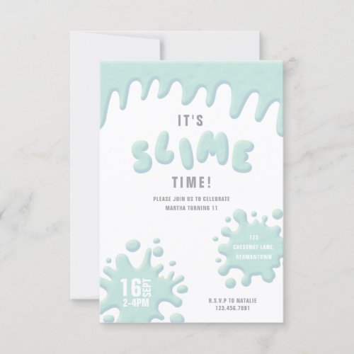 Turquoise blue slime party invitation