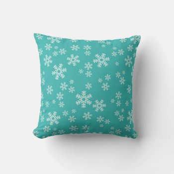 Turquoise Blue Snow Flake Christmas Pillow by ChristmasBellsRing at Zazzle