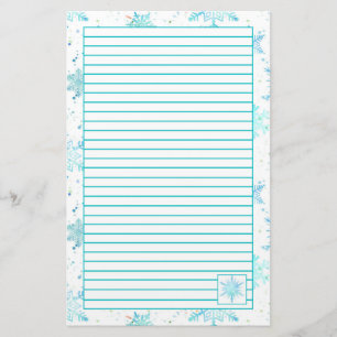 Turquoise Blue Snowflakes Lined Stationery