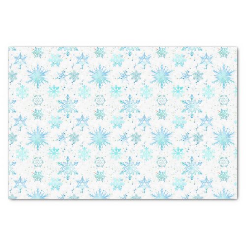 Turquoise Blue Snowflakes Watercolor Tissue Paper